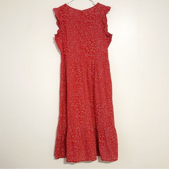 Mata Traders Prairie Floral Feminine Flirty Ruffled Midi Dress Red Daisy - Picture 3 of 11